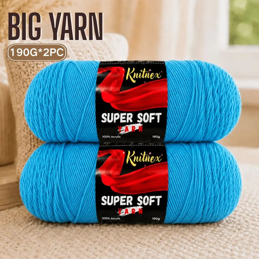 Two skeins of bright blue super soft 100% acrylic yarn for knitting and crochet