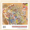 A flat lay of 3D landscape scene stickers showing various elements like buildings, trees, and people for crafting.