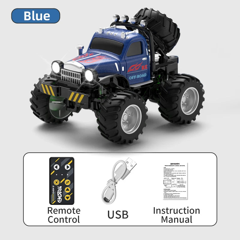 Blue mini 2.4GHz RC off-road truck with alloy chassis and accessories