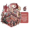 A detailed illustration of a doll manor scene featuring characters and architecture for a sticker book.