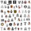 A collection of various Christian faith stickers featuring religious figures, symbols, and sayings.