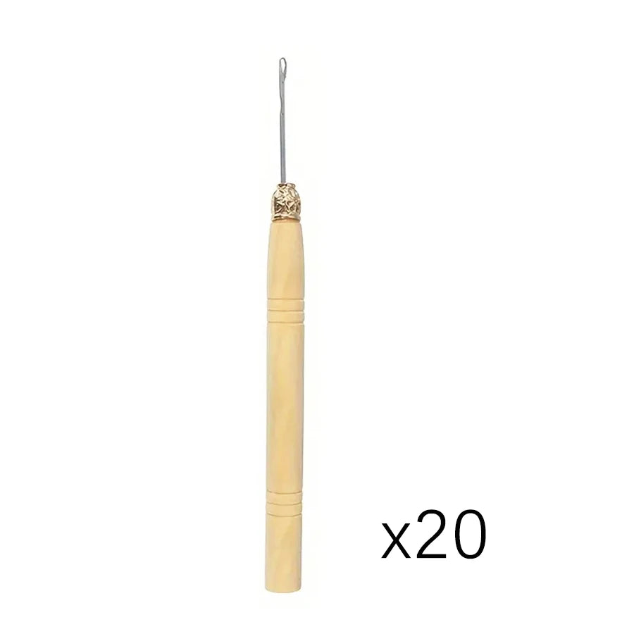 Professional Crochet Hook Set with Wooden Handles for Hair Extensions and Wig Making