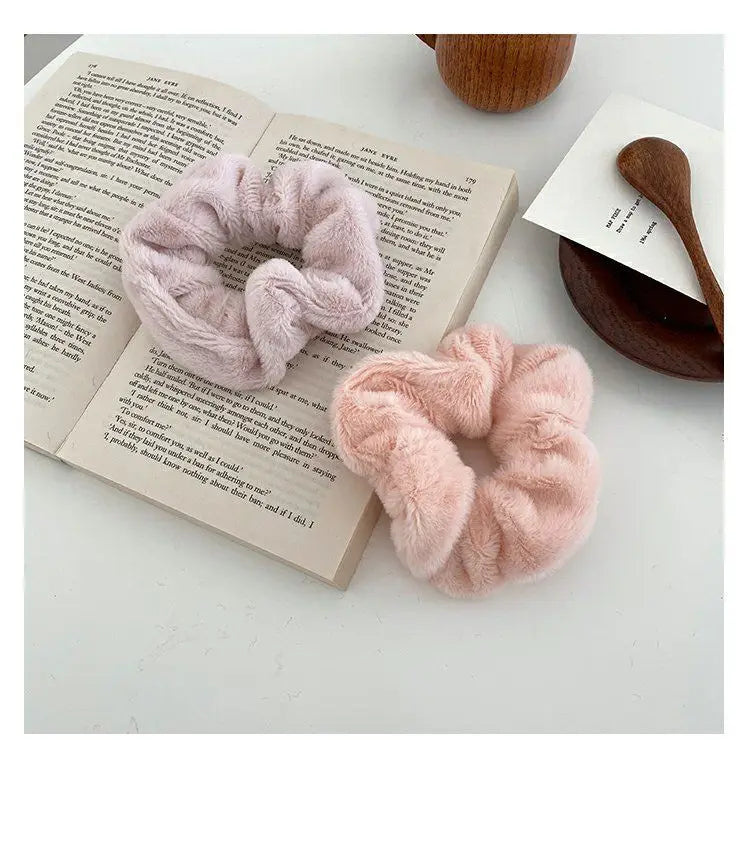 Plush Knit Scrunchie Hair Ties with Leather Accent