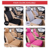 Four colors of a universal car seat protector with plush anti-slip backing shown in black, gray, khaki, and pink.
