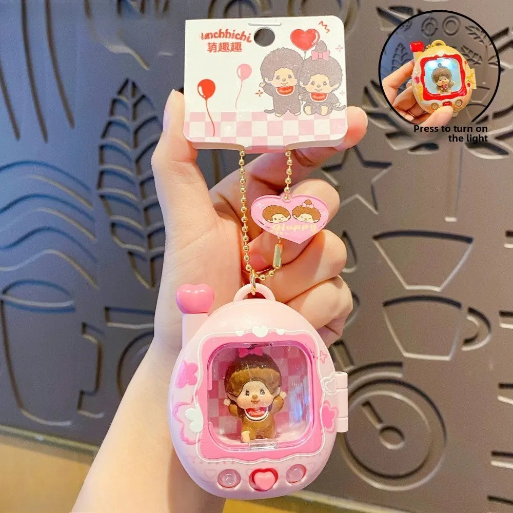 Retro Mini TV Keychain with Light-Up Surprise Doll