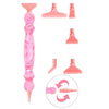 A set of six interchangeable pink resin diamond painting brush tips shown individually and assembled on a white background.