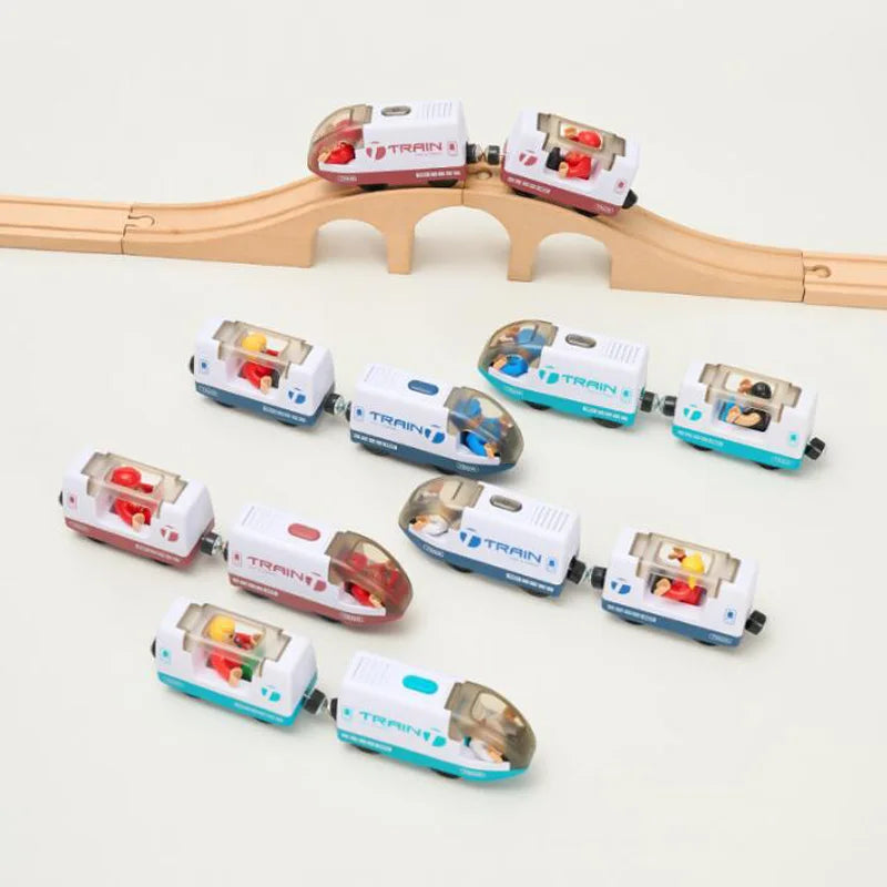 Wooden Train Set with Racing Track for Kids