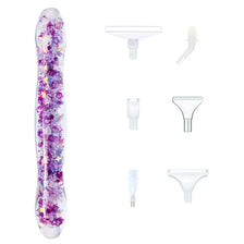 Glow-in-the-dark diamond painting pen with six interchangeable tips displayed in various forms.