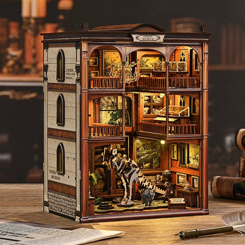 DIY Wooden Dinosaur Book Nook Kit with LED Lights