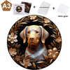 A detailed wooden puzzle of a dog's head surrounded by floral elements, ready for mounting with a wall kit and nano glue.