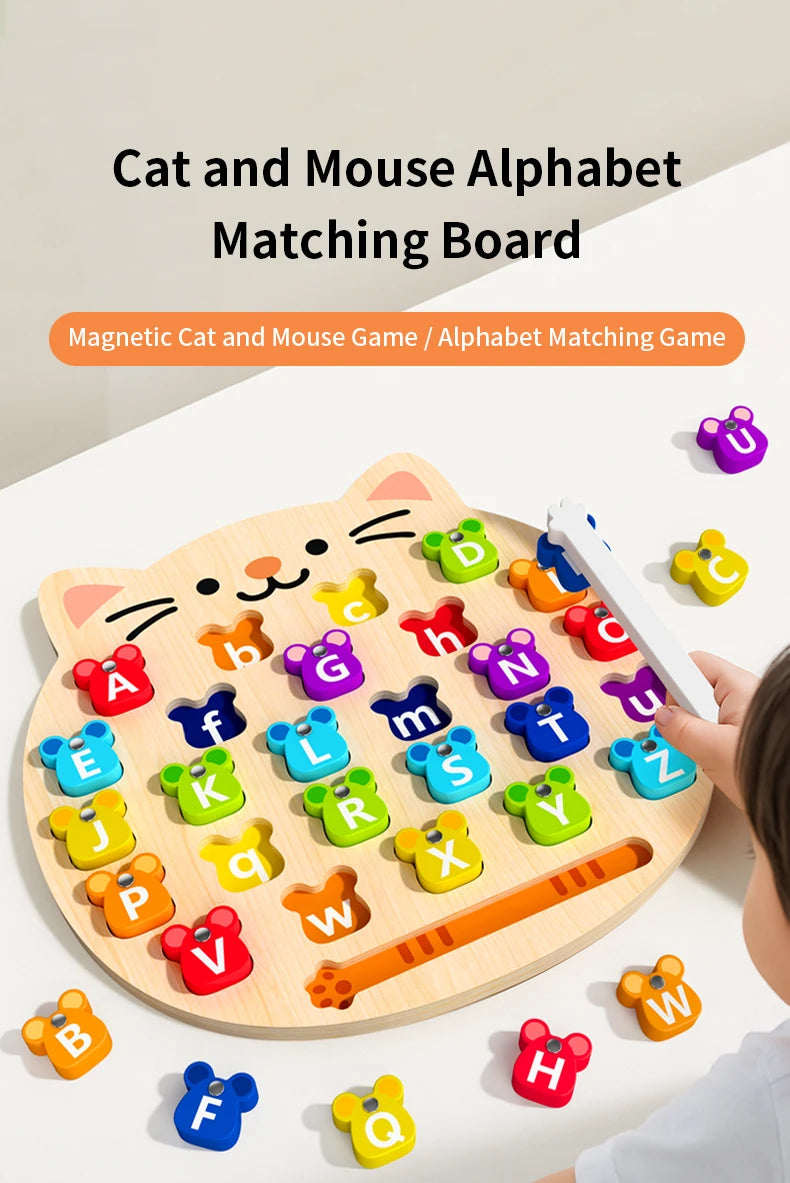 Wooden Cat & Mouse Letter Puzzle – Fun Alphabet Learning Toy for Kids