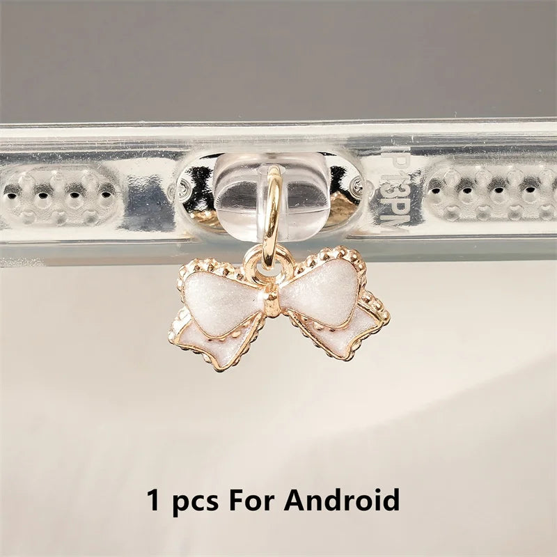 Pink & White Bowknot Phone Dust Plug