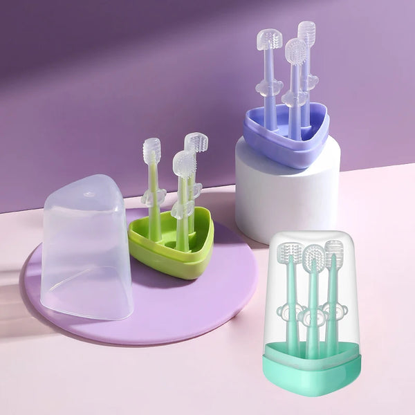 Baby Silicone Toothbrush Set with Tongue Cleaner and Storage Box