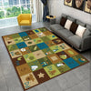 A colorful alphabet rug featuring cartoon characters and letters for a kids playroom.