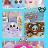 A collection of cute plush toys and accessories featuring a pink and blue strawberry mousse theme.