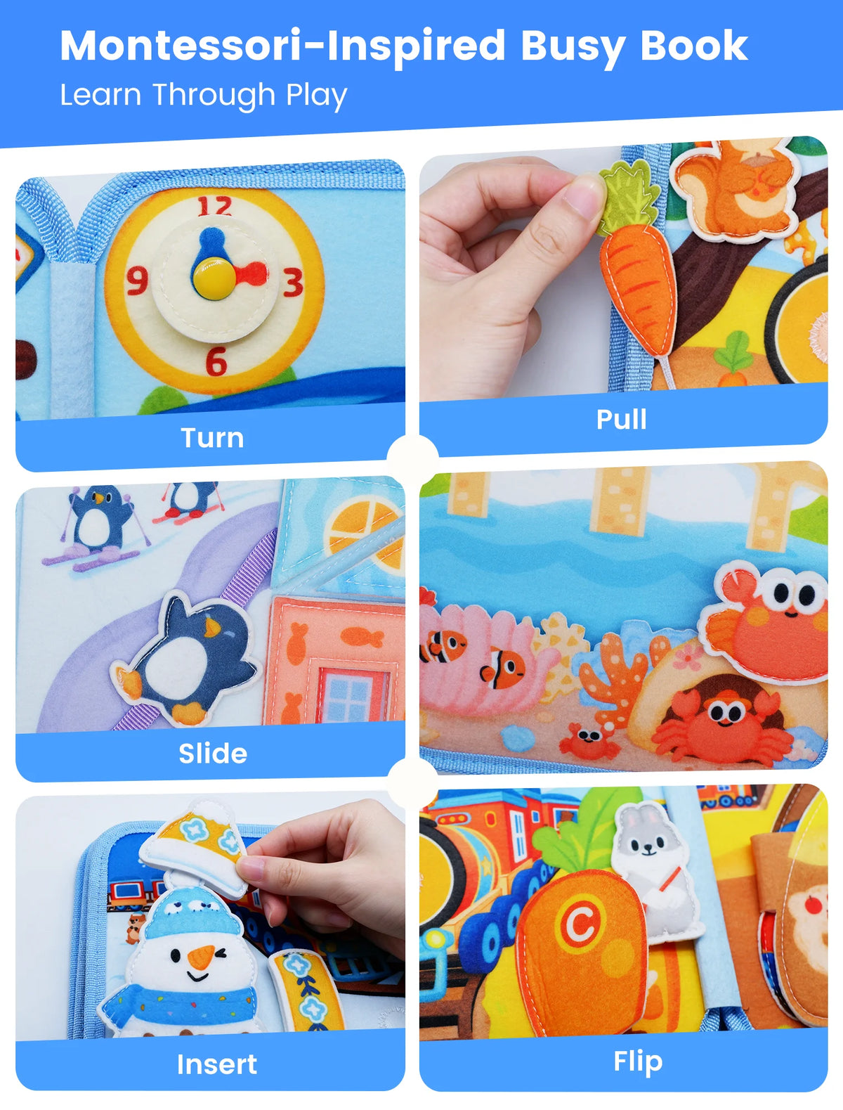 Montessori Busy Book for Toddlers – Quiet Activity Book with Life Skills & Pretend Play