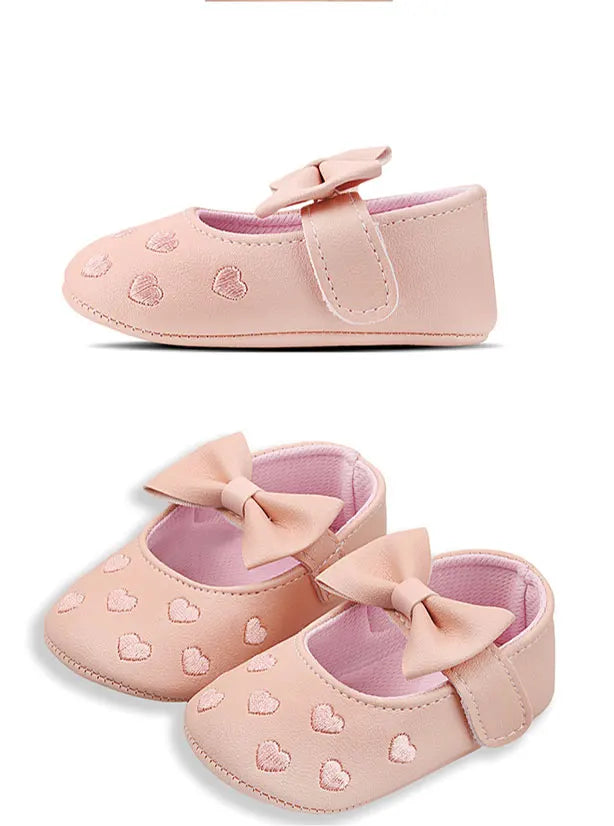 Pink baby girl shoes with bow knots and soft anti-slip soles