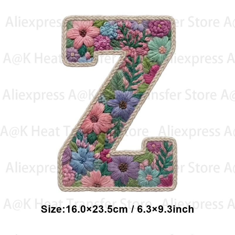 Floral letter Z patch made of fabric for DIY clothing and accessories