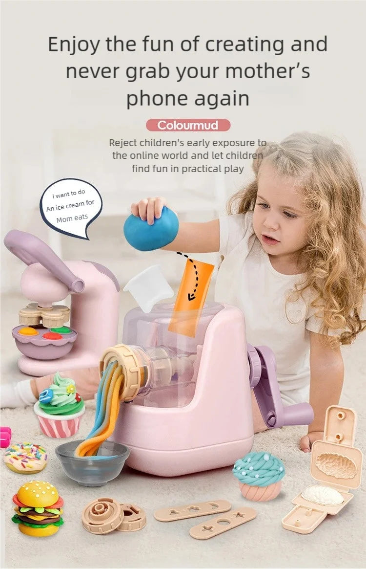 Creative Ice Cream Shop Clay Set with Noodle Maker for Kids