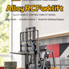 A yellow Alloy RC Forklift model with black features is shown indoors.