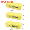 Three large yellow butter sticks for fidget toys, each labeled 4oz salted butter.