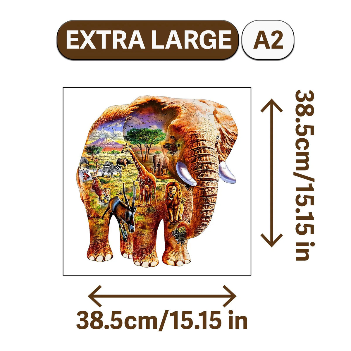 Extra large A2 jigsaw puzzle of an elephant showing a savanna scene.