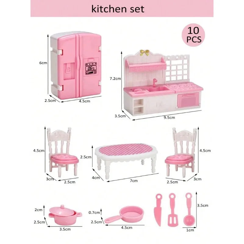 Mini Dollhouse Furniture Set – Bedroom & Kitchen Playset for Kids