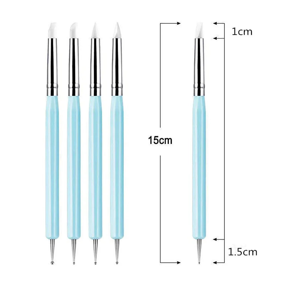 A set of five double-ended silicone dotting pens for nail art, clay, and pottery sculpting tools.