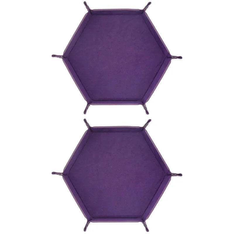 Purple foldable PU leather hexagonal dice tray for tabletop games and desk organization