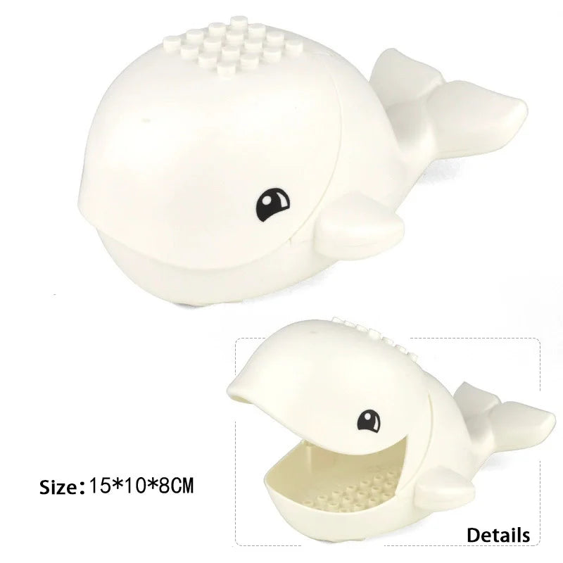 White plastic marine animal building blocks set featuring a shark or whale shape.