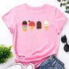 Pink women's t-shirt featuring a graphic print of four ice cream cones.