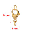 Gold-colored stainless steel lobster clasps and jewelry connectors set with dimensions 13mm and 8mm