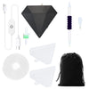 A kit for electric diamond painting featuring a suction tool, various tools, and a black storage pouch.