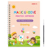 A practice copybook for preschoolers showing children drawing and learning through magic groove activities.