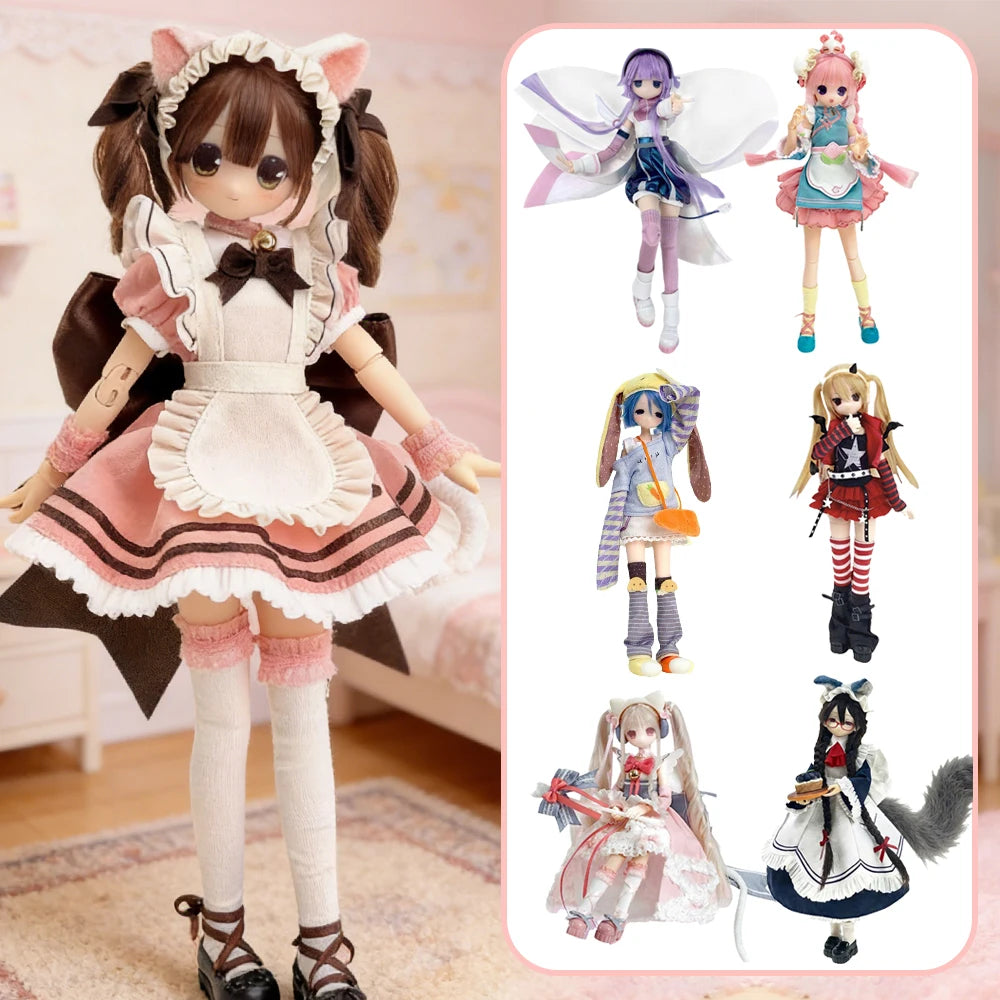 A detailed photo of a Street Style Articulated BJD collectible blind box doll with pink and brown clothing.