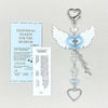 Silver beaded wing cross phone lanyard keychain with a heart pendant