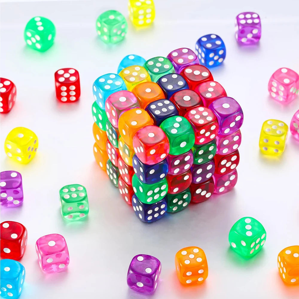 Multicolor Transparent Acrylic Dice Set – 100 Pieces