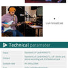 A multi-effects guitar pedal setup showing a guitar, amplifier, and various technical parameters.