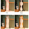 Four plush cat pillows in Pink, Black, Grey, and Brown displayed against a wooden background.