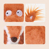 A set of four images showing different angles and close-ups of an adorable orange fox plushie.