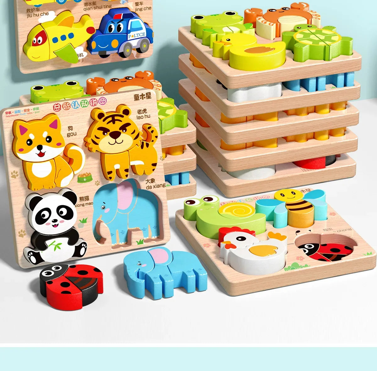 Montessori 3D Wooden Animal & Traffic Puzzle for Kids