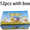 A box containing 12 pieces of colorful glitter dumpling squishy toys for ages 3 and up