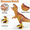 Figurine réaliste de dinosaure vert avec texture détaillée et pattes jaunes, montrée lors des tests de décoloration et de sta