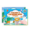 A colorful children's coloring book featuring illustrations of animals like a dinosaur and a cat.