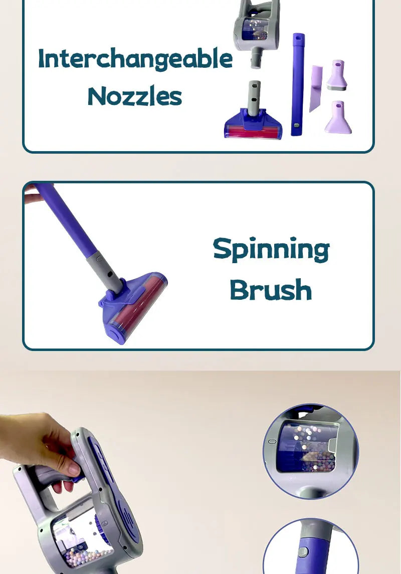 Battery-Powered Pretend Play Vacuum for Toddlers with Realistic Sounds and Spinning Brush