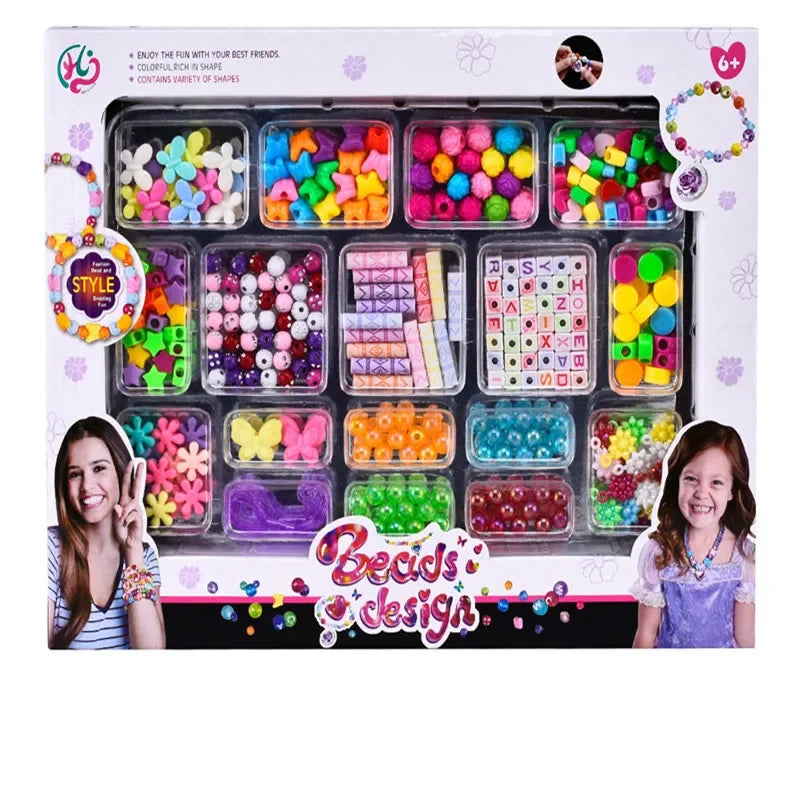 A box of DIY bead jewelry making kit for kids containing various colorful beads and tools.