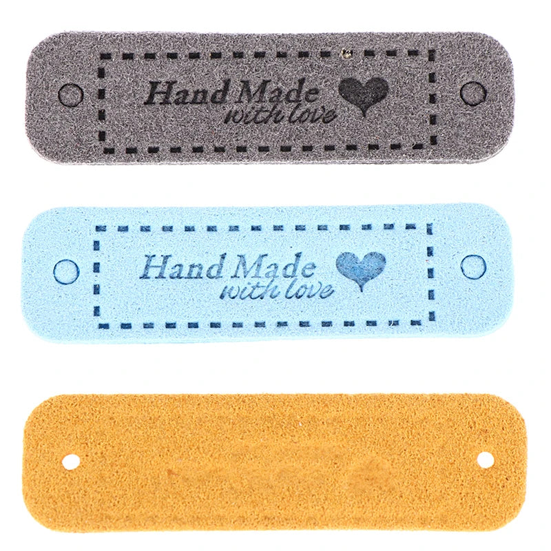 Set of 20 PU Leather "Made With Love" Sew-On Tags for Crafts and Garments