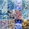 A collage of various butterfly paintings and watercolor textures created using a paint by numbers kit.