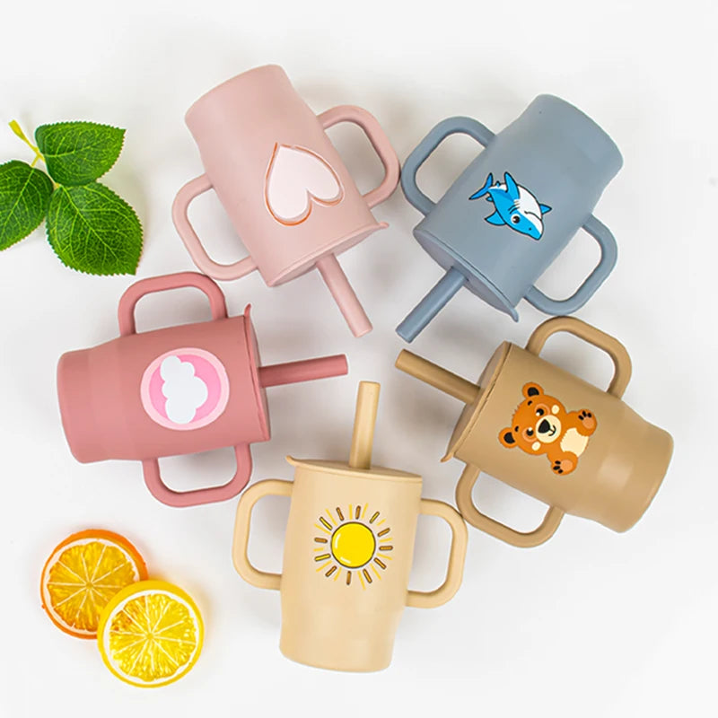 Silicone Baby Sippy Cup with Straw and Handles