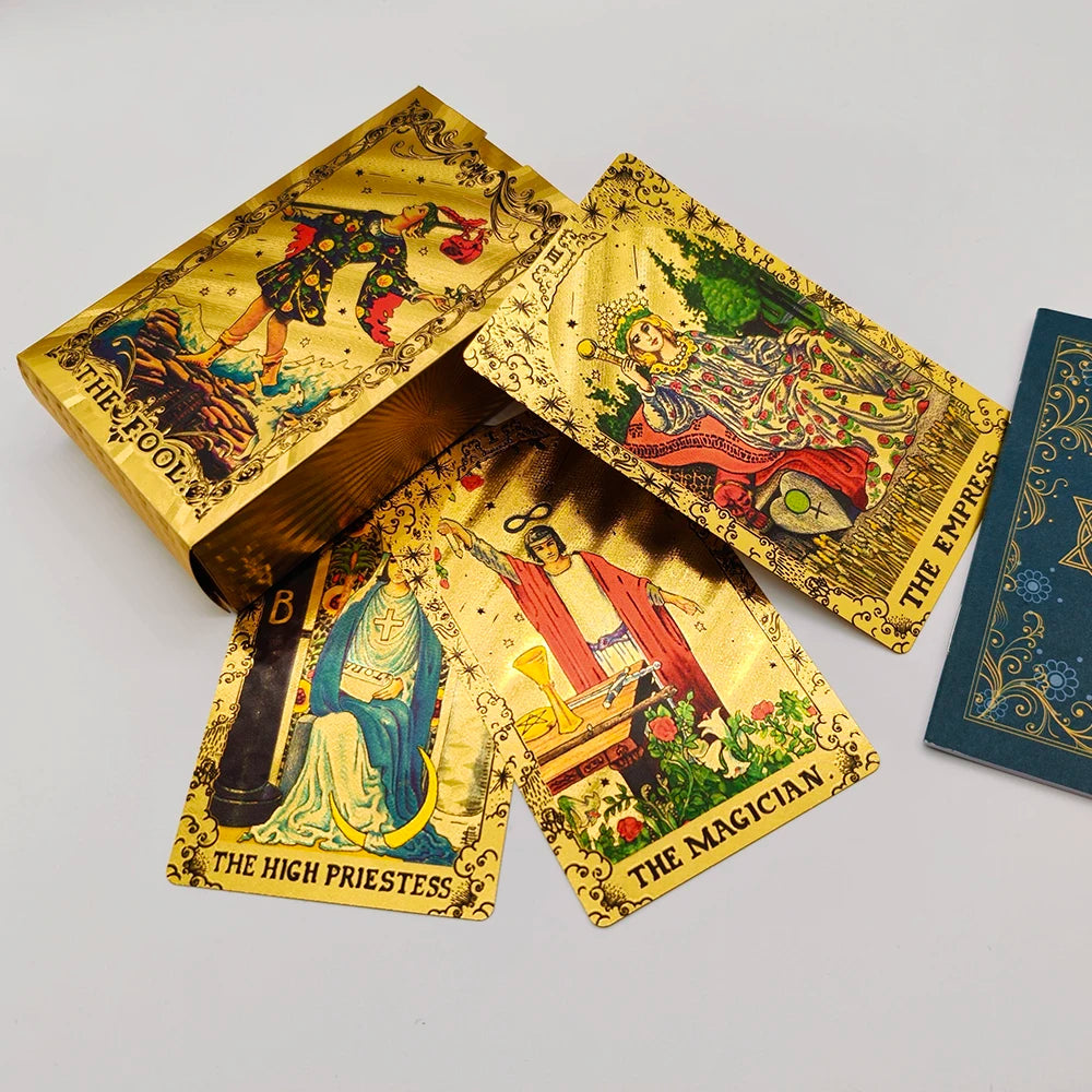 Gold Foil Waterproof Tarot Card Deck with Guidebook